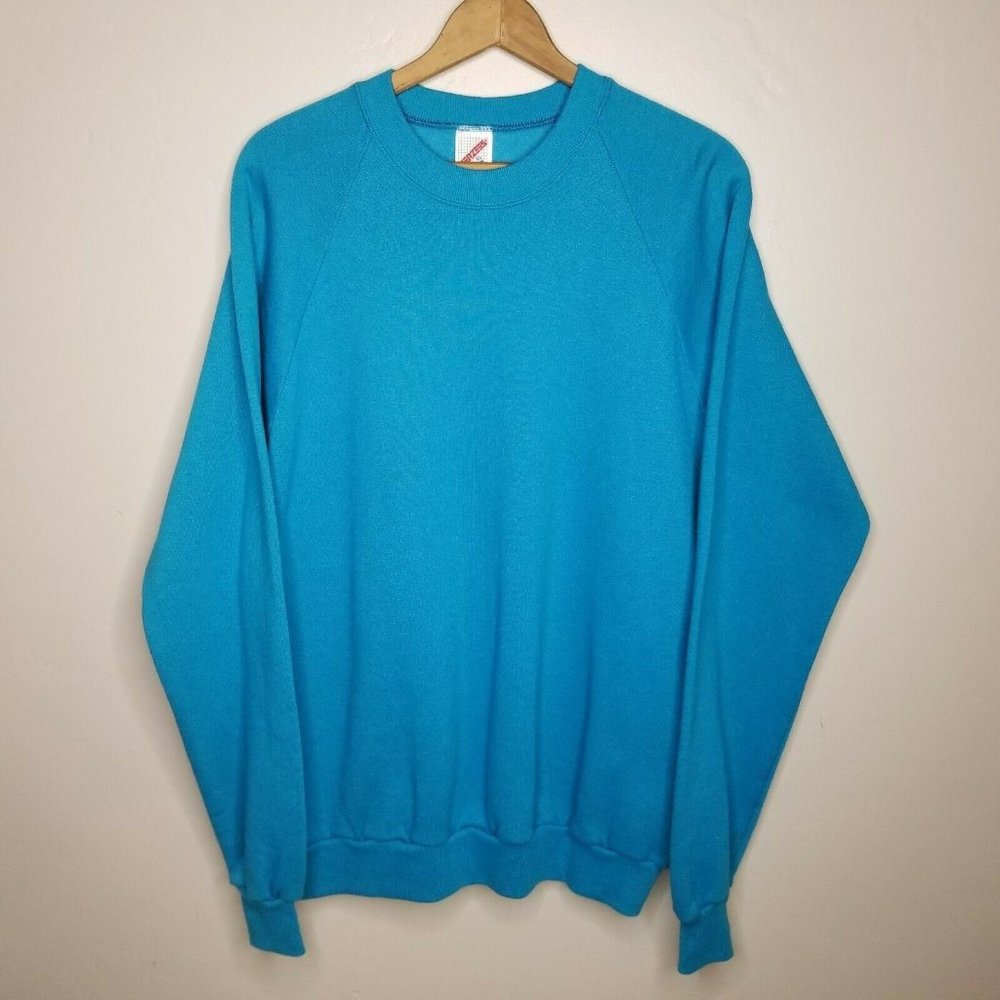 Vintage Jerzees Crewneck Sweat Unisex Mens XL Turquoise Made in USA